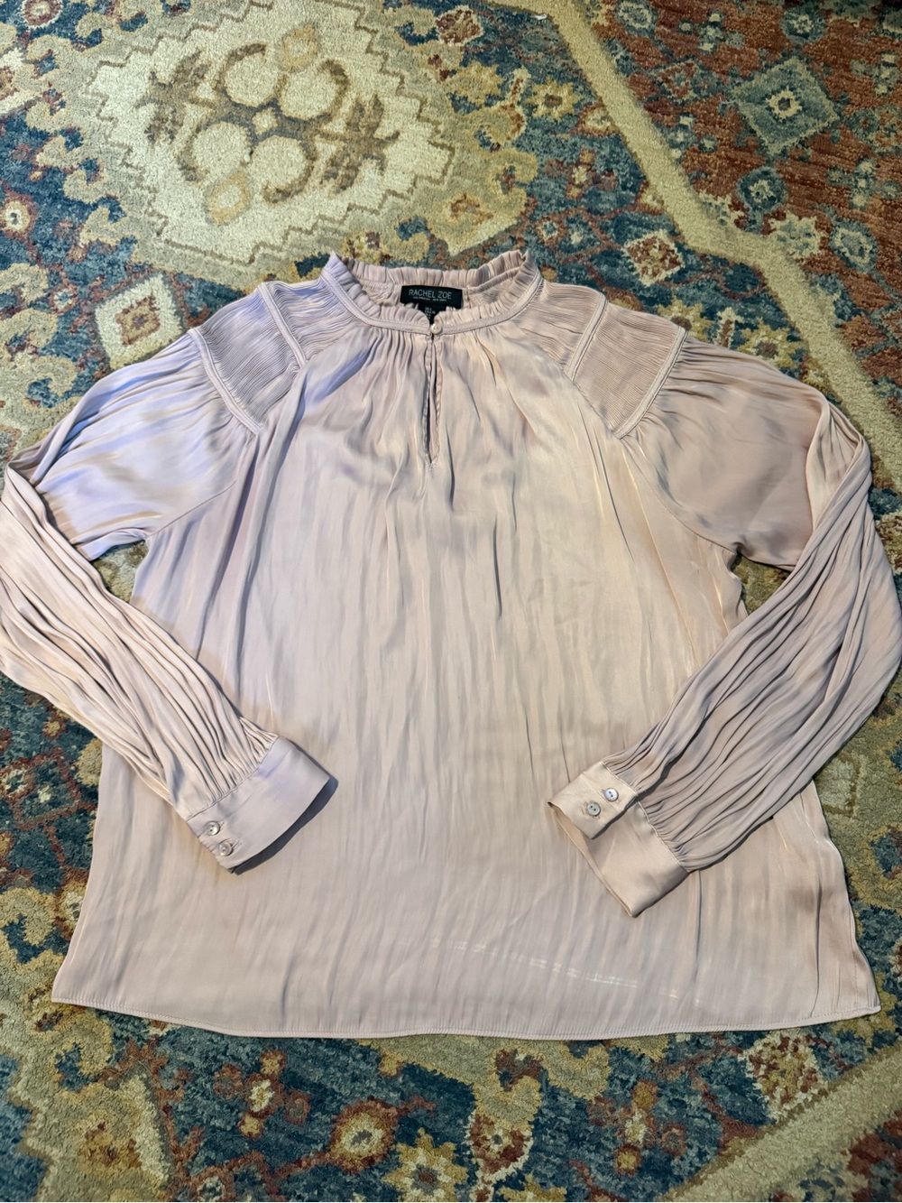 Rachel Zoe Pale Lavender Pleated Long-Sleeve Blouse